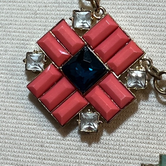 Bauble Bar Necklace 10" Pink Floral Rhinestone Lucite Geometric Retro Boho Indie - Picture 2 of 10